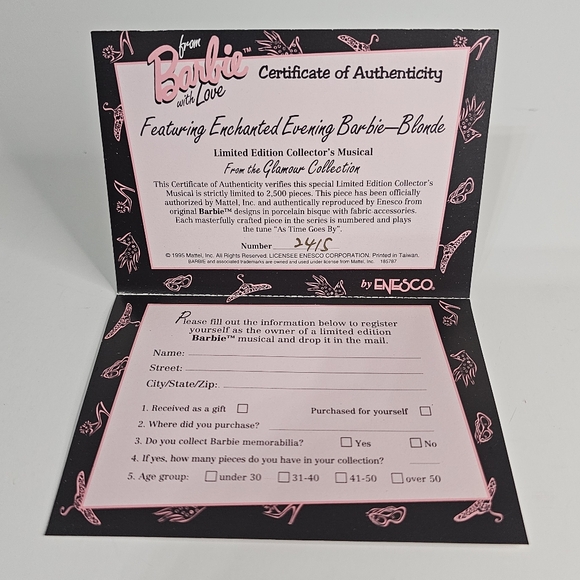 Enchated Evening Barbie Blonde Porcelain Enesco Musical Wind Up Figurine - Picture 4 of 14